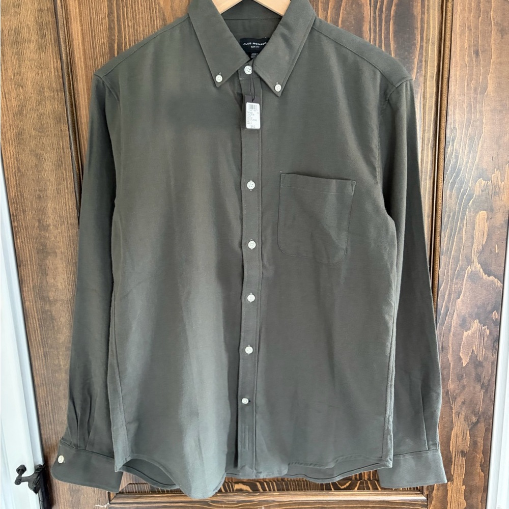 Club Monaco Olive Green Casual Button-Down Flannel Shirt
